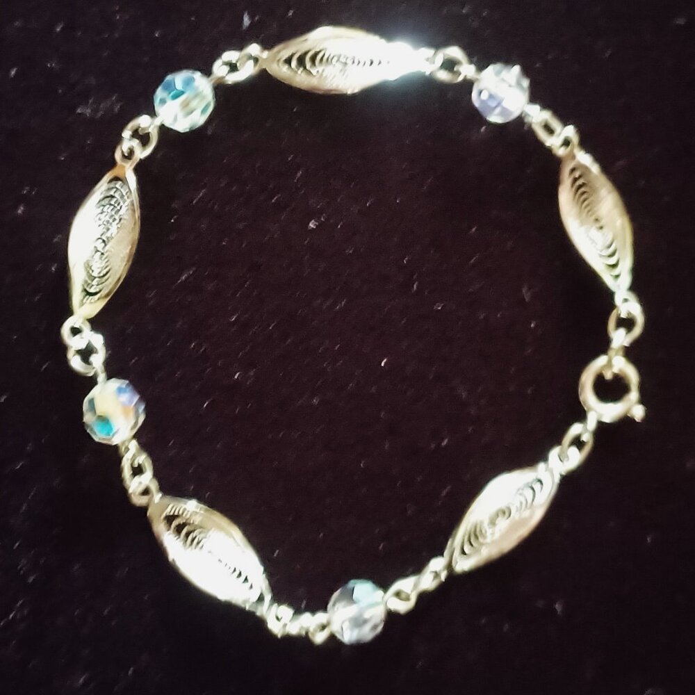 Sterling Silver-Aura Borealis beaded Bracelet 7"